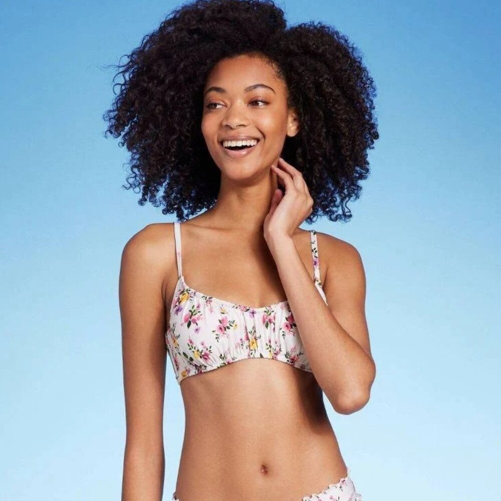 Floral Bikini Top Underwire Adjustable Straps Removable Pads